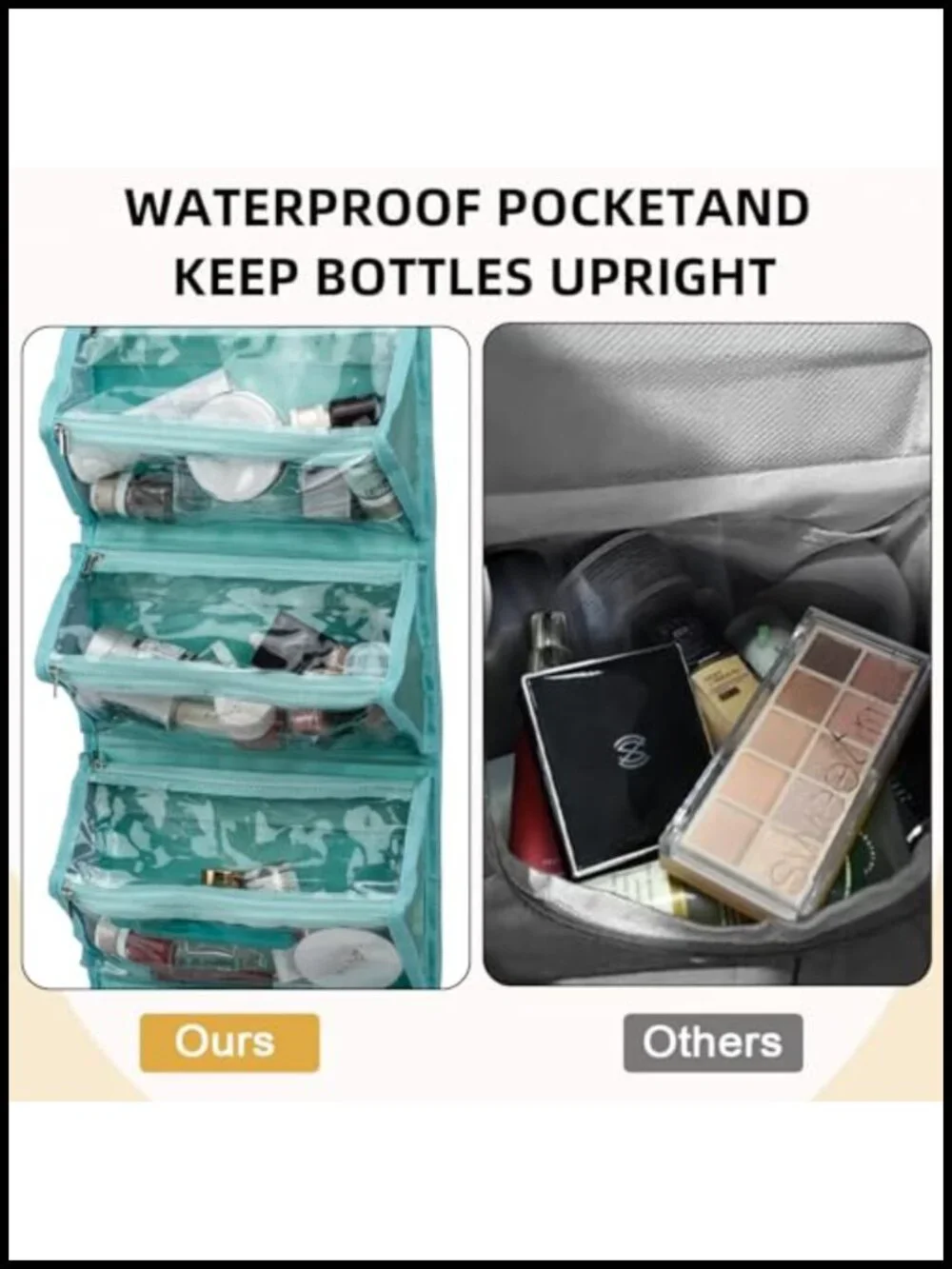Roll Up Makeup Bag, Hanging Travel Toiletry Organizer with Clear Pouches,